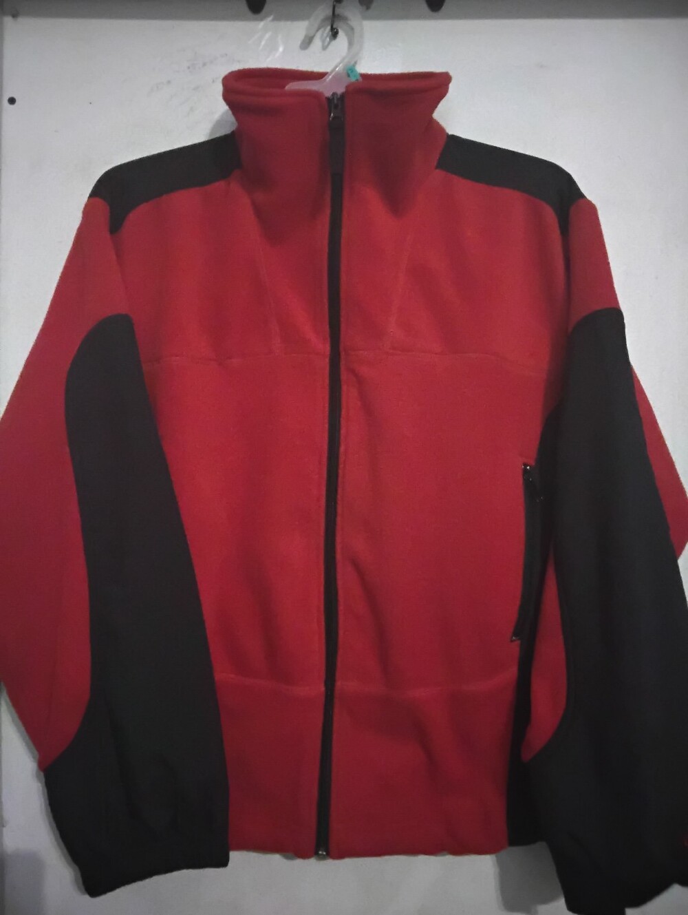 Men's Vintage Ocean Pacific brand Red and Black Full-Zip Fleece Jacket Sz Medium